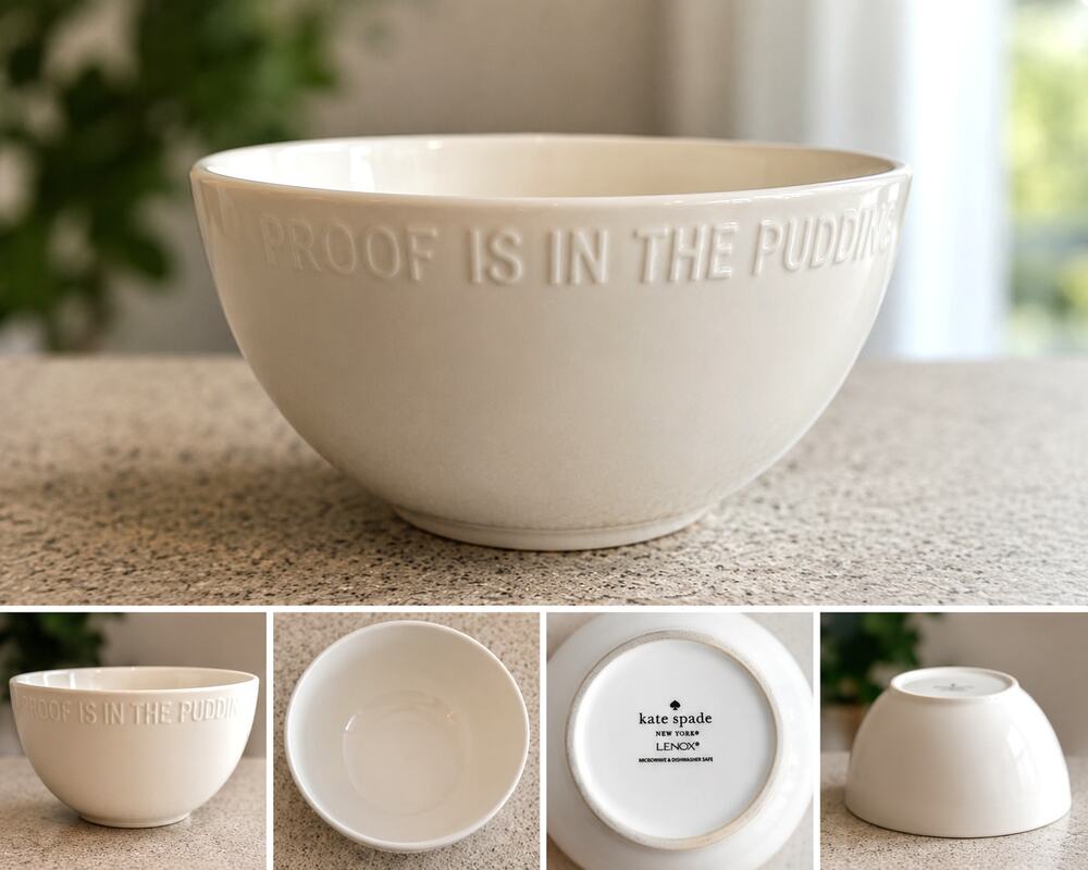 Kate Spade New York Lenox Proof Is In The Pudding Bowl White Ceramic Serving EUC